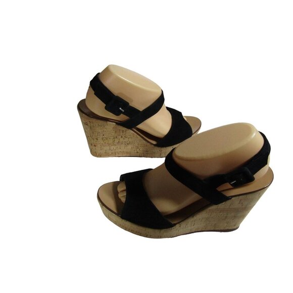 J. CREW PLATFORM Wedge Black Suede Leather Slingback Sandals Shoes Y2K ITALY 9 M - Picture 4 of 11